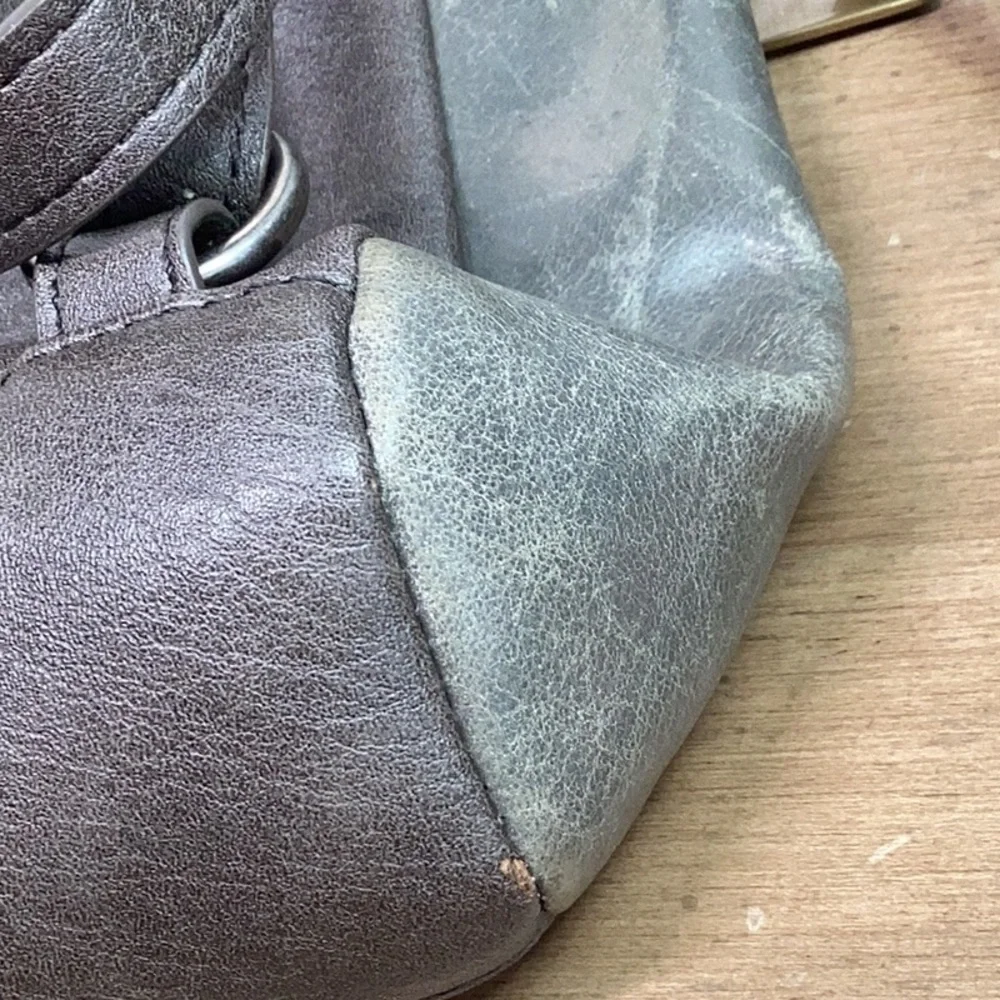 The Sak Leather Gray/ Green Embossed Leather Backpack